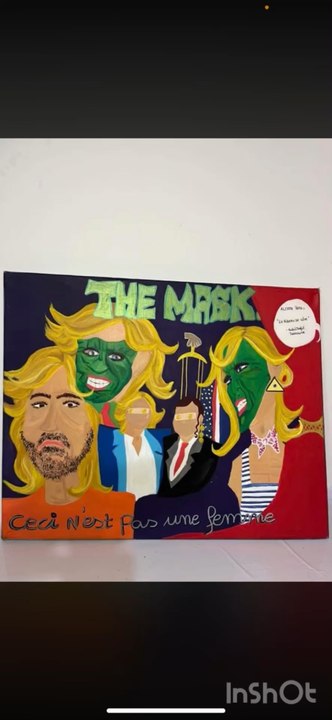 Ma toile s’inspire du film The Mask de Jim Carrey le masque révèle une autre facette incontrôlable. J’ai utilisé le masque Ma toile s’inspire du film The Mask de Jim Carrey le masque révèle une autre facette incontrôlable.