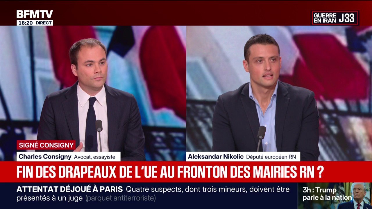 SIGNÉ CONSIGNY - Retrait du drapeau de l'UE sur des mairies RN: "C'est éclairant sur le RN", affirme Charles Consigny