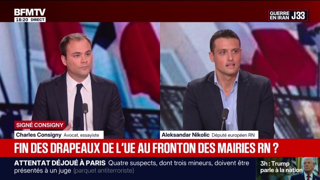 SIGNÉ CONSIGNY - Retrait du drapeau de l'UE sur des mairies RN: C'est éclairant sur le RN , affirme Charles Consigny