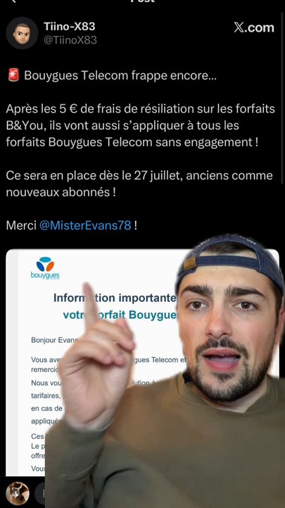 Attention si tu es chez Bouygues Telecom des frais de résiliation viennent d’être mis en place ! #operateur #resiliation #bouyguestelecom #orange #sfr