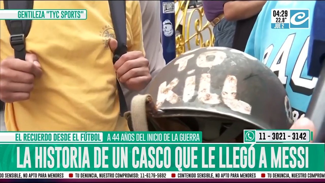 El casco de un excombatiente que llegó a las manos de Messi
