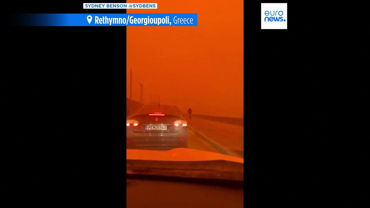 Saharastaub färbt himmel über kreta rot