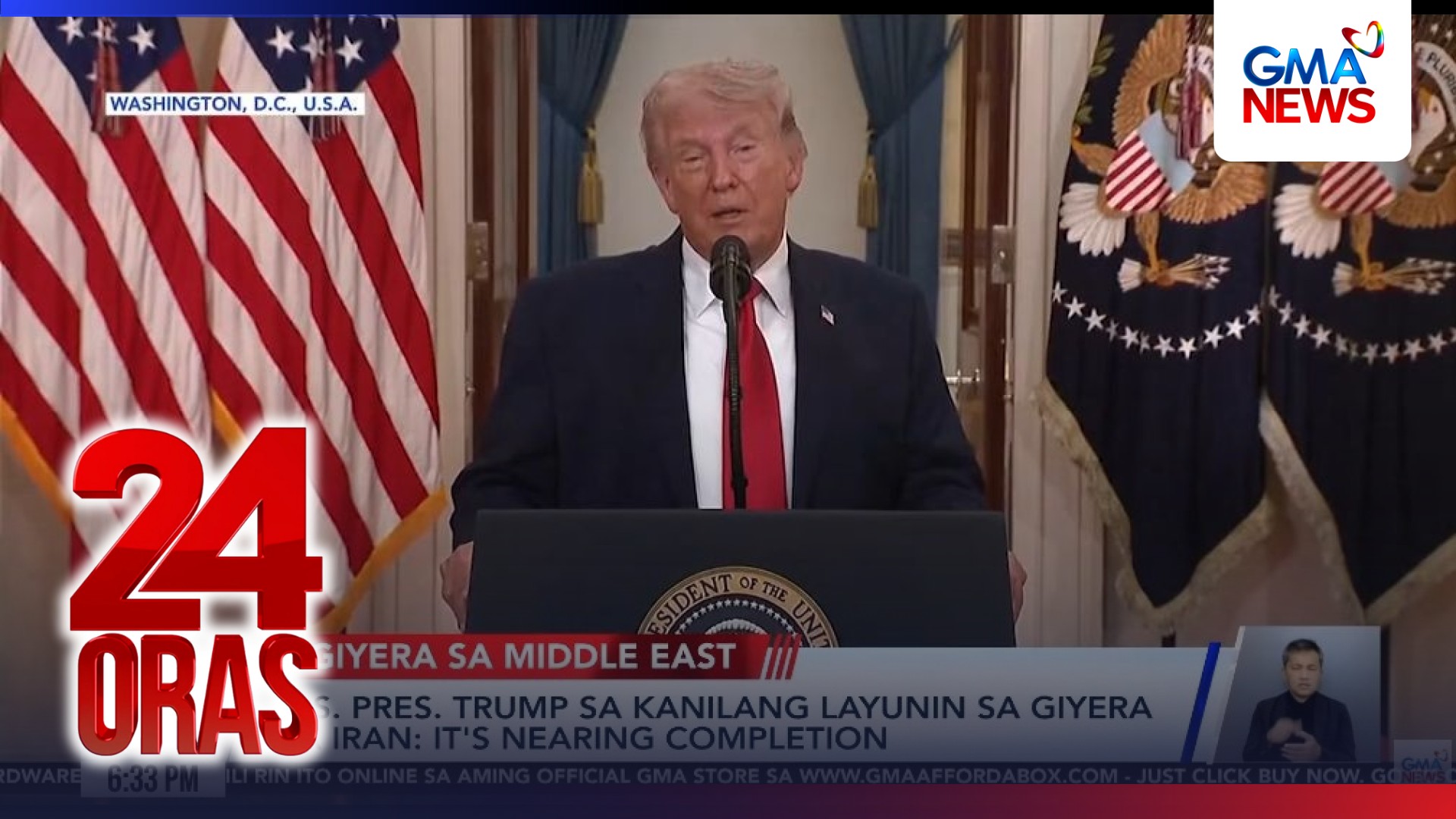 U.S. Pres. Trump sa kanilang layunin sa giyera sa Iran - It’s nearing completion | 24 Oras