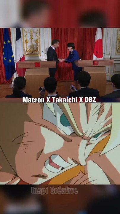 KA-ME-HA-ME... HA ! Côte de popularité +5 😁Lors d'une conférence de presse à Tokyo, la Première ministre japonaise SanaeTakaichi a surpris le président français.Macron avec une pose "Kamehameha" de Dragon Ball. Et... Macron a joué le jeu.