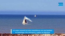Un velero recorrió la costa marplatense con una bandera en homenaje a los veteranos y caídos en Malvinas