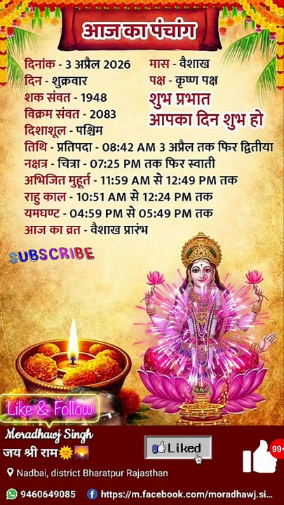 आज 03/04/2026 का पंचांग