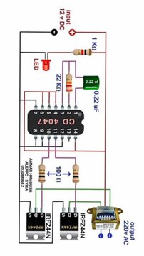 CD4047 और IRFZ44N का उपयोग करके शक्तिशाली 12V DC से 220V AC इन्वर्टर सर्किट