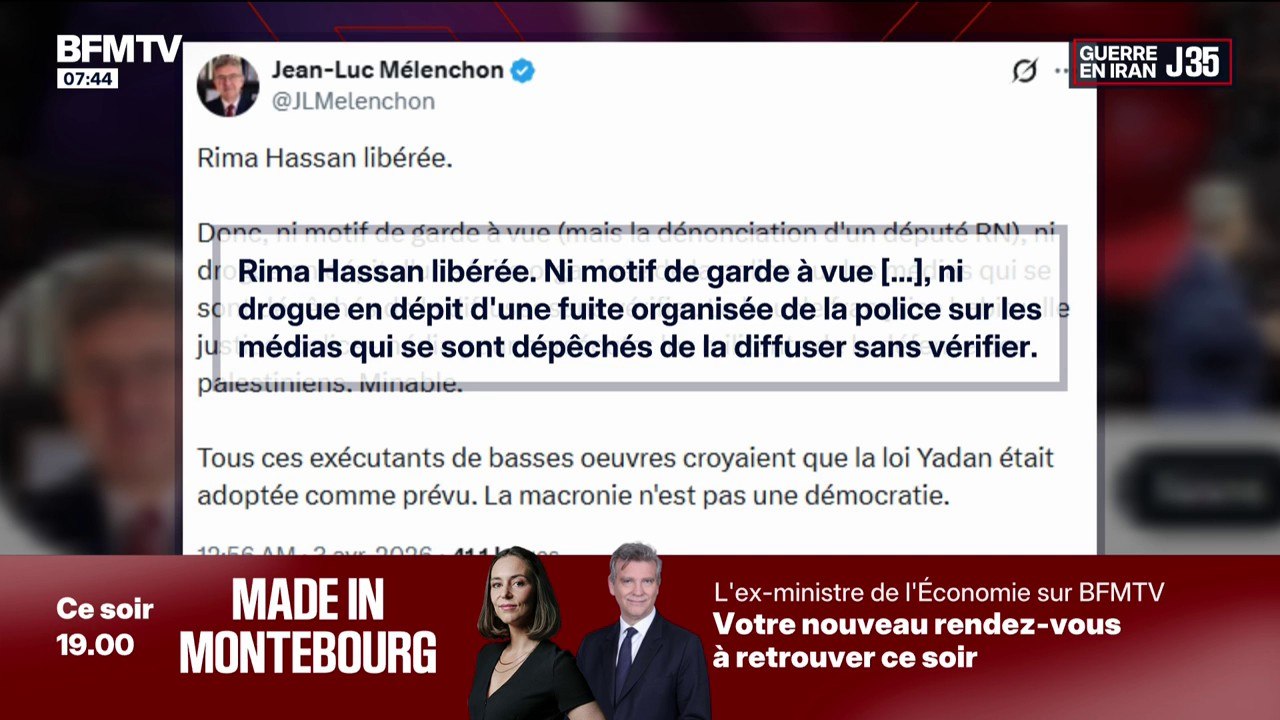 Garde à vue Rima Hassan: Jean-Luc Mélenchon dénonce une "police politique"