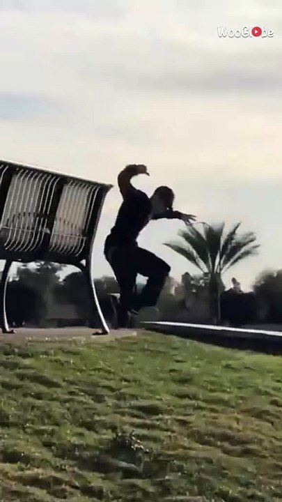 Lad tries a skating trick on a skinny ledge and gets folded by chaos