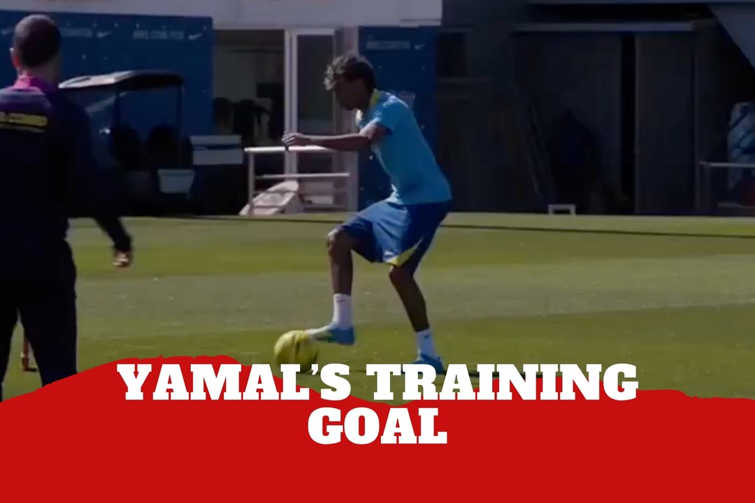 Lamine Yamal marca un golazo en entrenamiento del Barcelona