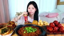 ASMR MUKBANG| Spicy Chili Black bean noodles, Chilly Seasoned Chicken, Green onion Kimchi