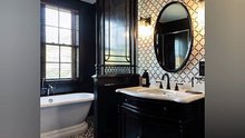 A Stylish vintage-modern bathroom interior with black and white theme #home #interiordesign