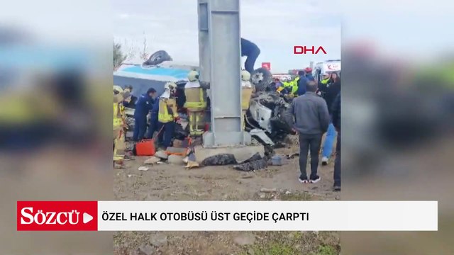 Ankara'nın Kahramankazan ilçesinde özel halk otobüsü üst geçide çarptı