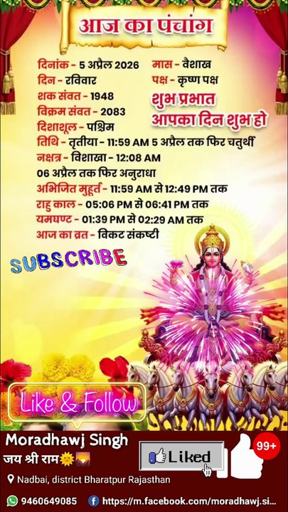 आज 05/04/2026 का पंचांग।