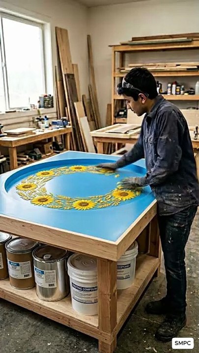 Turning SunFlower Leaf into Stunning Table. SMPC#epoxyresin #tabledecor #viral