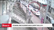 Otomobil park halindeki araca çarpıp takla attı