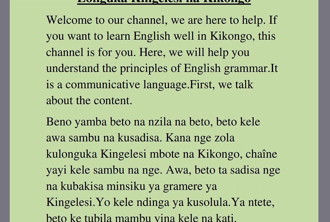 Longuka Kingelesi na Kikongo(table of contents)na ndinga na beno
