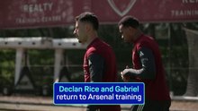 Declan Rice and Gabriel train ahead of Arsenal's trip to Sporting