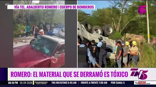 Bomberos dicen que material derramado en accidente es tóxico