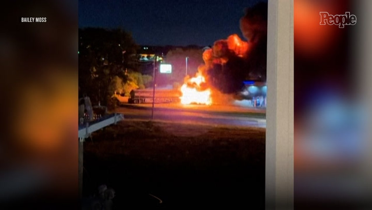 18-Wheeler Carrying 9,000 Gallons of Gasoline Erupts into Flames After Taking Down Power Lines, Driver Seriously Injured