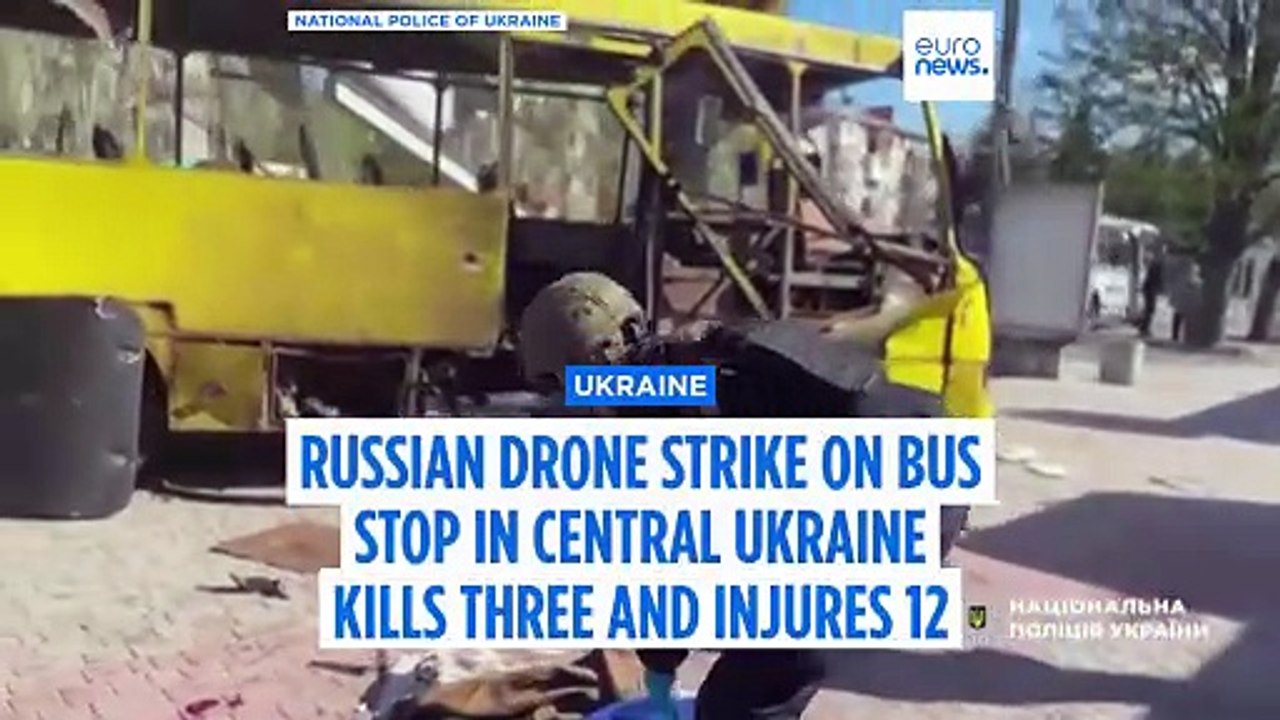 Russian drone strike on bus stop in central Ukraine kills three and ...