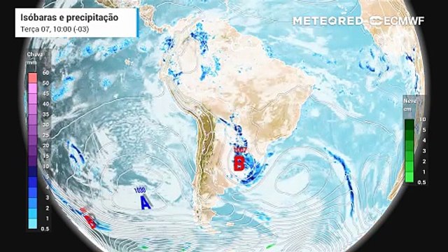Terça-feira, 7 de abril: Isóbaras e precipitação