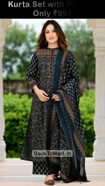 Cotton Printed Kurta Set with Palazzo #fashion