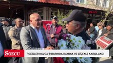 Kavga ihbarına giden polisler Türk bayrağı ve çiçeklerle karşılandı
