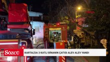 Kartal’da 3 katlı binanın çatısı alev alev yandı; 2 kişi dumandan etkilendi