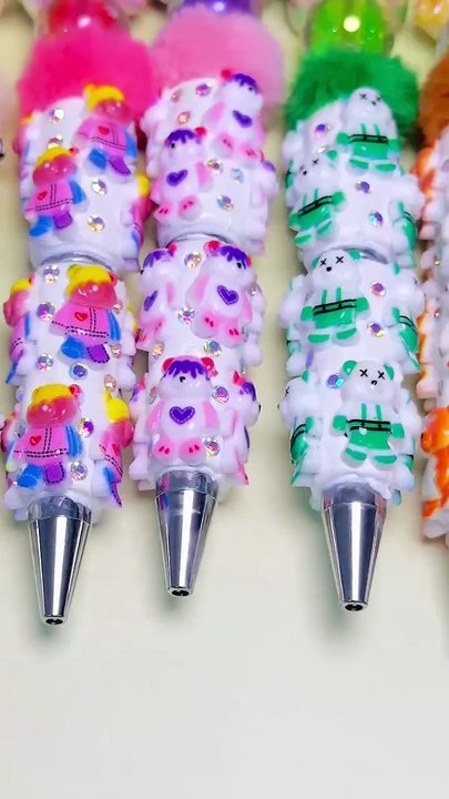 Teddy Bear Acrylic Beads with Water Painting Pattern Warm Colors Glossy Double Sided 22*32mm