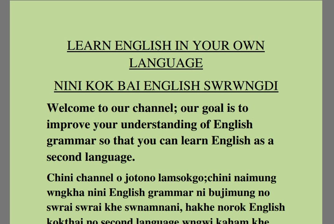 NINI KOK BAI ENGLISH SWRWNGDI(kokborok ni table)nini achaima kok bai
