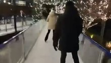 Skater Loses Balance And Falls Down On Icy Path