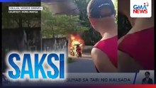 Motorsiklo, nagliyab sa tabi ng kalsada | Saksi