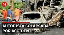 Cierre total en la Tinaja Cosoleacaque por impactante incendio de tractocamiones