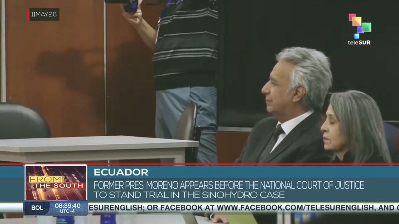 Former pres. Moreno appears before the National Court of Justice to stand trial in the Sinohydro case