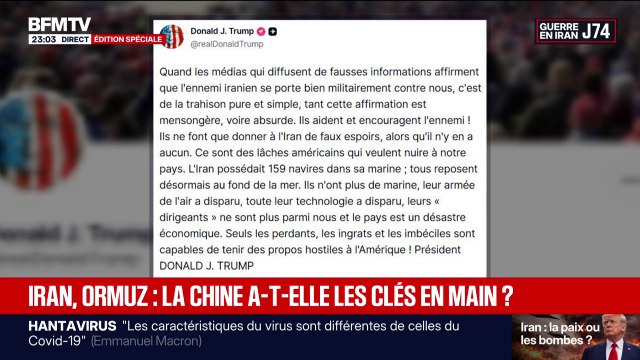 Marine, dirigeants, armée de l'air: Donald Trump s'en prend aux médias qui diffusent de fausses informations qui affirment que l'ennemi iranien se porte bien