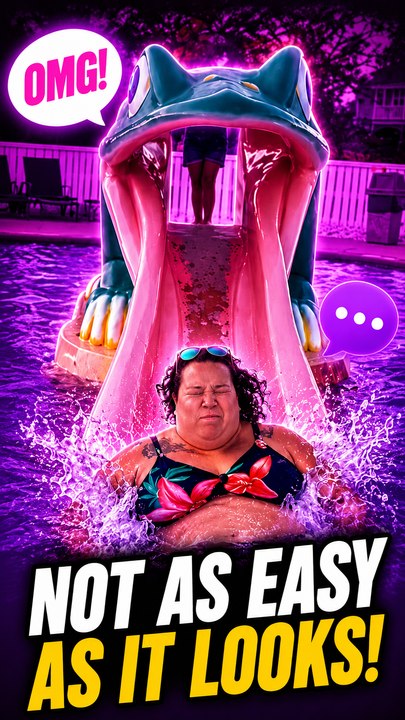 Woman Goes Down a Frog Slide and Dives Underwater