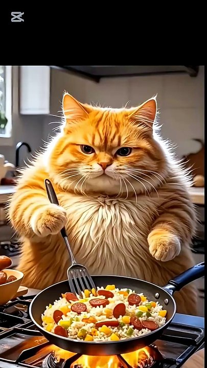 Teddy Cat Cooking Fried Rice 😻🍚🍗✨