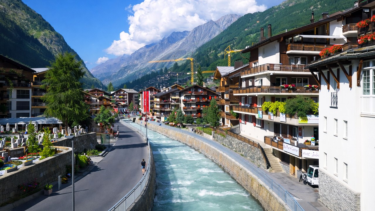 Zermatt Switzerland Mountain Views and Alpine Streets 4K 60fps