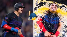 Brandon Valenzuela conecta su primer HR en Grandes Ligas y recibe el tradicional baño de celebración