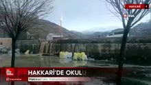 Hakkari’nin Yüksekova ilçesinde lise bahçesi su altında kaldı