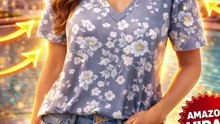 Women Floral V Neck Top | OFEEFAN Casual Blouse
