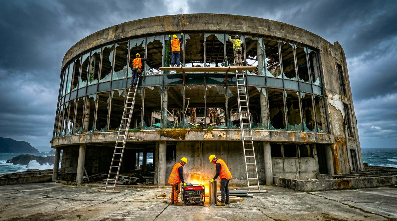 Abandoned Clifftop Mansion Transformed Into a Luxury Coastal Home with Stunning Epoxy Floors