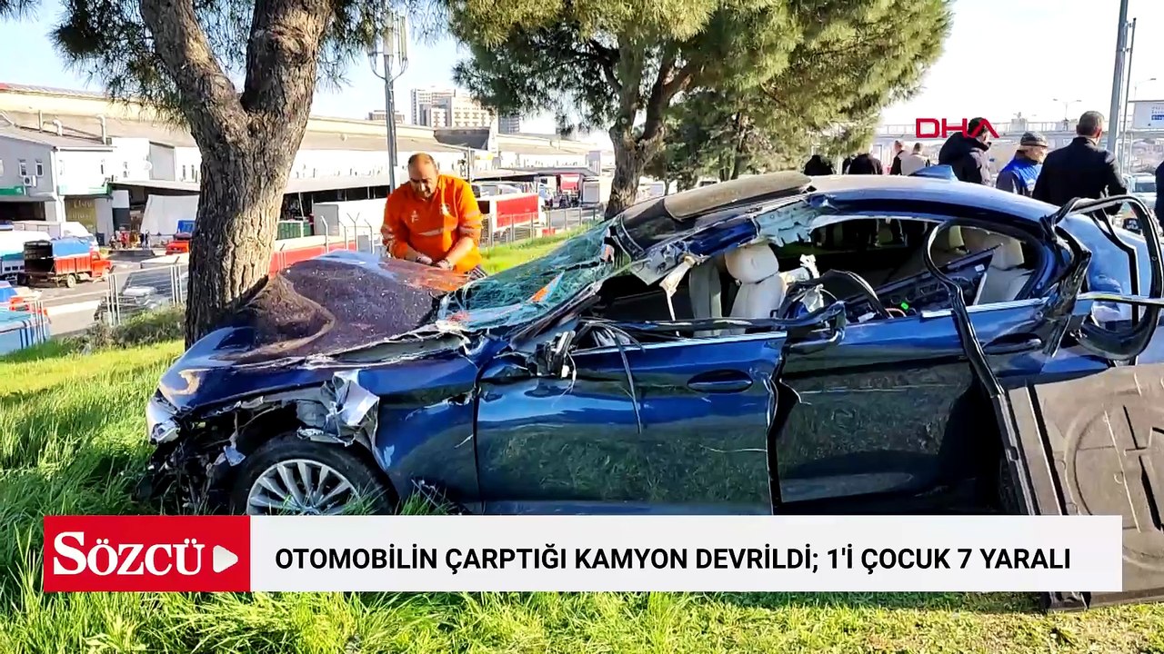 Bayrampaşa'da otomobilin çarptığı kamyon devrildi; 1'i çocuk 7 yaralı