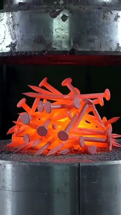 Hydraulic Press Crushing Red Hot Pins 🔥 | Satisfying Destruction in Slow Motion