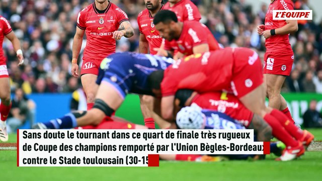 Dorian Aldegheri écope d'un carton rouge de 20 minutes après un mauvais geste sur Damian Penaud lors d'UBB-Toulouse - Rugby - Coupe des champions