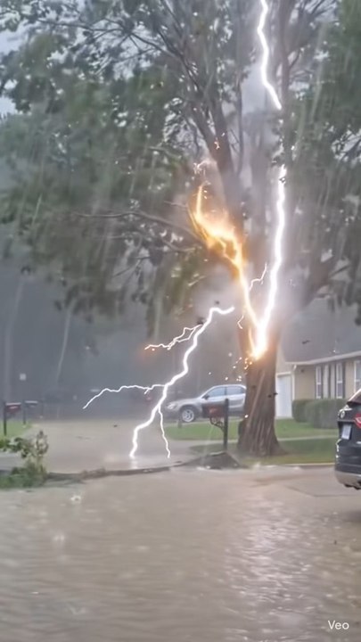 Lightining takes out the tree #naturefury #danger #thunderstorm