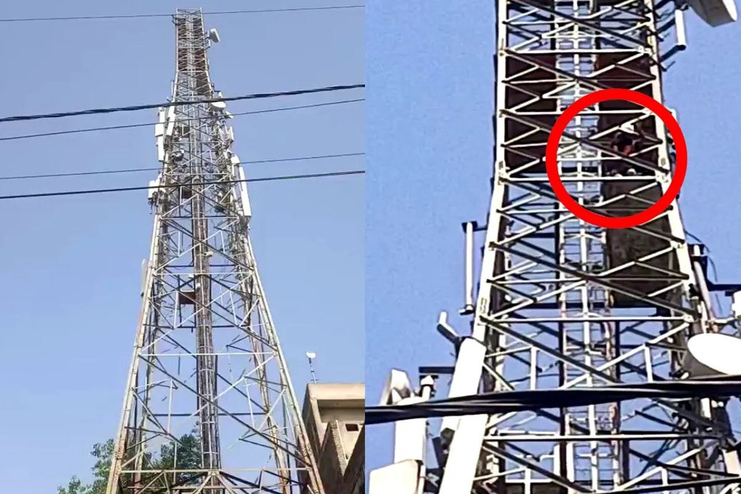 60 मीटर ऊंचे टावर पर चढ़ा युवक, वजह कर देगी हैरान