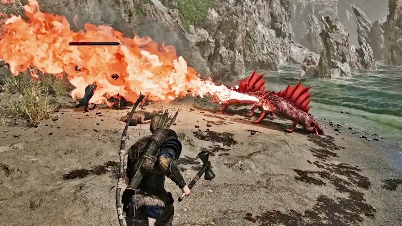 Gothic remake: feuerwarane haben keine chance gegen wassermagie und einen großen, schweren hammer