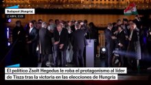 Zsolt Hegedus bailando tras el discurso del ganador en las elecciones húngaras
